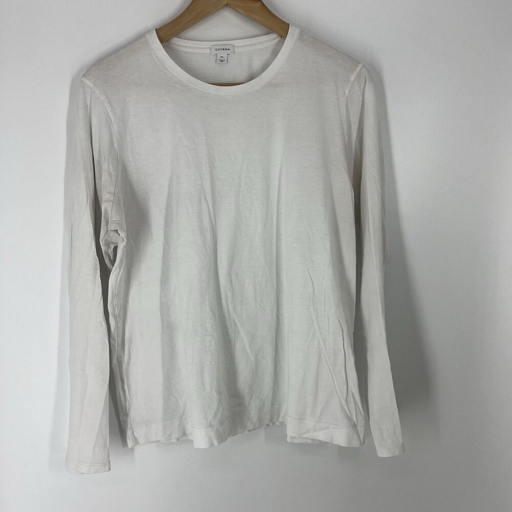 Cuyana T Shirt Size XL Womens White Pima Cotton Long Sleeve Pullover Crew Neck